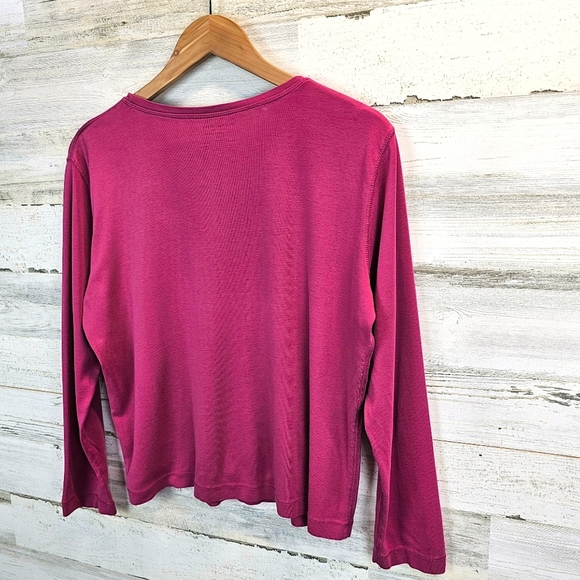 Vintage Kate Hill Supima Cotton Long Sleeve Top LP Magenta 90s Minimalist Fall - Picture 4 of 12